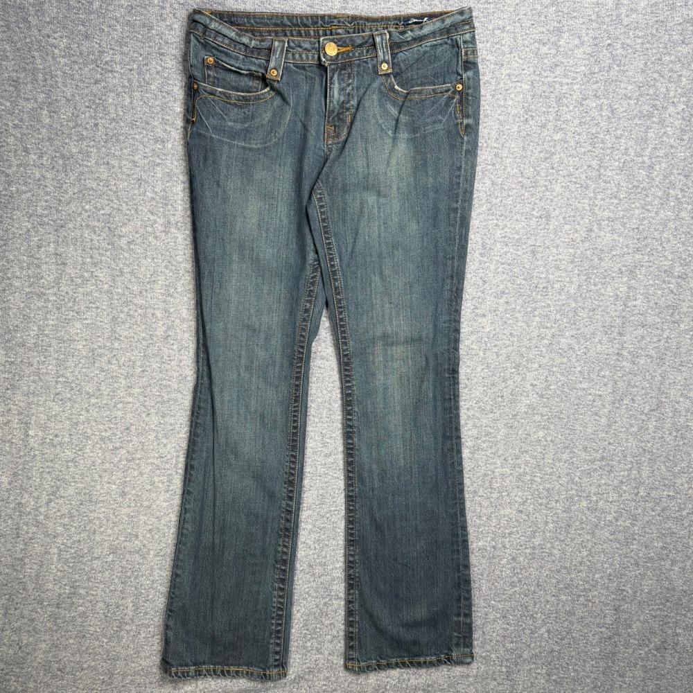 Seven7 Premium Saloon Dark Bootcut Jeans Women Size 32 Flap Pocket Studded Denim